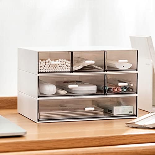 Desk Organizer-3 Tier Stackable Storage Drawers with 6 Compartments White Compact Desk Storage Drawers Great for Makeup Storage Bathroom Organization Accessories Etc (White) by kulusion