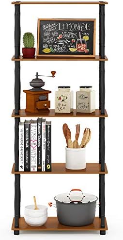 Furinno TURN-S-TUBE Storage Shelves, 5-Tier Book Shelf, Corner Shelf, Toolless Open Shelves, Classic Tubes, for Organization and Storage, Living Room, Garage, Home Office, Light Cherry - Image 6