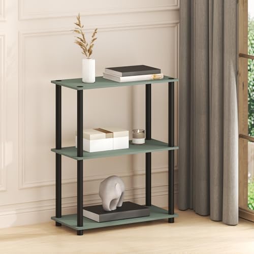 Furinno Turn-N-Tube Storage Shelves, 3-Tier Book Shelf, Corner Shelf, Toolless Open Shelves, for Organization and Storage, Living Room, Garage, Home Office, Sage Green by Furinno-FitsYourSpaceFitsYourBudget