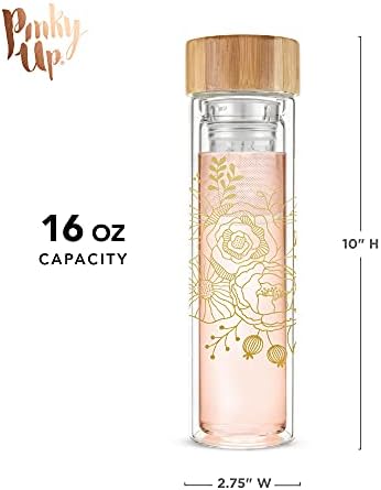Pinky Up Blair Travel Infuser Mug, Double-Walled Glass, Stainless Steel Strainer, 16 Oz, Bouquet - Image 5