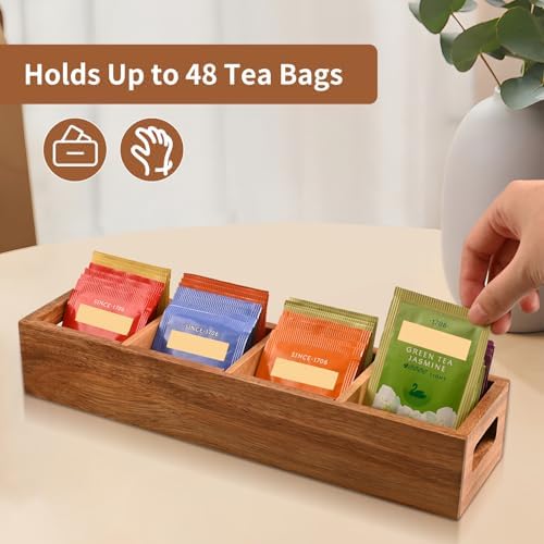 Acacia Wood Tea Bag Organizer with 4 Slots – Tea Bag Holder and Tea Organizer, Sugar Packet Storage for Countertops - Image 4