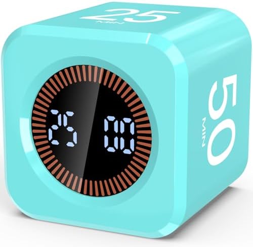 Digital Pomodoro Timer Cube 5/10/25/50min Preset, Silent & Sound Alarm by COWVTUJ