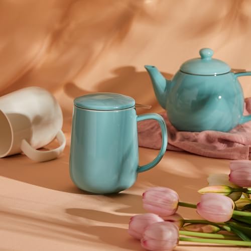 Sweese 20 OZ Porcelain Tea Mug with Infuser and Lid, Loose Leaf Tea Cup, Gifts for Tea Lover - Turquoise - Image 5