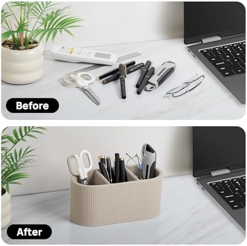 Remote Control Holder Pen Pencil Holder Desk Organizer Caddy(Beige) - Image 4