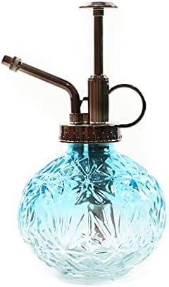 Hniuyun Glass Plant Mister Spray Bottle, 6.5inch Tall Vintage Round Spritzer with Bronze Plastic Top Pump for Watering Your Garden (Blue White Gradient) by Hniuyun