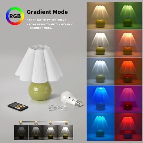Rechargeable Cordless Green Small Table Lamp, Battery Operated Remote Control LIght Mini Cute Table Lamps for Bedroom Nightstand, Cute Small Table Lamp for Small Spaces for Kitchen Counter, Bookshelf - Image 2