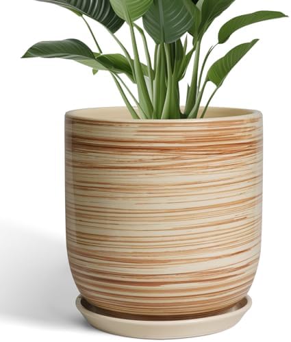 12 Inch Pots for Plants - Ceramic Planters for Indoor Plants, Large Planter Pot for Home Garden Patio Office with Drainage Hole Cylinder Flower Pot Yellow by SUNPOTFOR