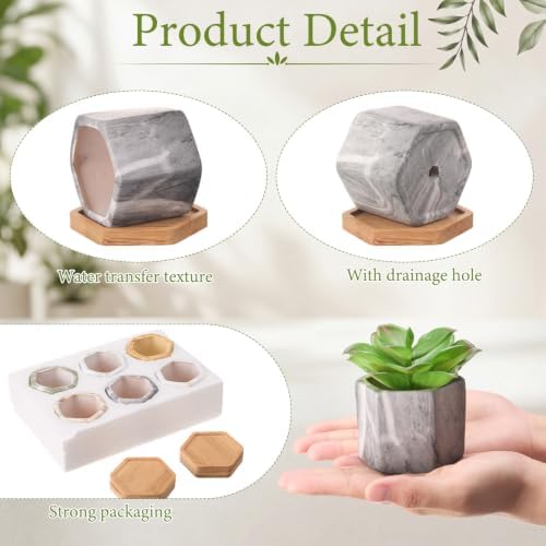 Ziliny Marbling Ceramic Flower Pot Succulent Small Plant Cactus Herbs Planter Ceramic Pot with Drainage Hole Matte Container(6 Pcs,Hexagon Style) - Image 3