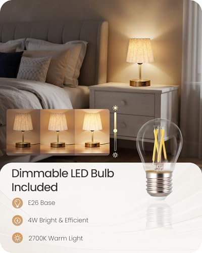 Small Bedside Table Lamps Set of 2, Touch Dimmable Table Lamps with USB Ports, Nightstand Lamps with 2 Stepless Dimming LED Bulbs, E26 Base, for Bedroom, Study, Gold and Beige DE16TLP205 - Image 6