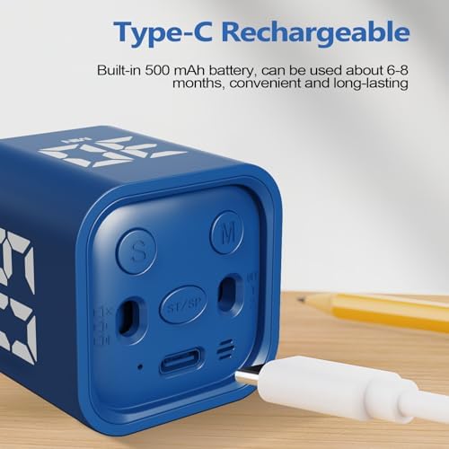 GuDoQi Multi-Function Cube Timer, 5/10/30/60 Min & Custom Count Down, Included Pause & Resume Feature, Silent, Vibrate & Adjustable Sound Alarm for Productivity in Tasks,Study & Kitchen, Classic Blue - Image 2