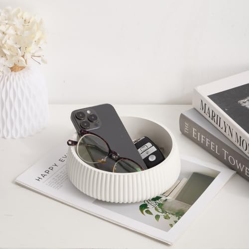 Concrete Key Bowl for Entryway Table, 7" Catchall Bowl for Keys,Ivory White - Image 5