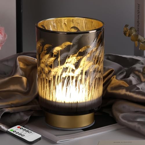 Eywamage Small Battery Operated Table Lamp with Remote Timer, Pampas Glass Cordless Accent Lamp for Bedroom Kitchen Living Room by EywamageCandles