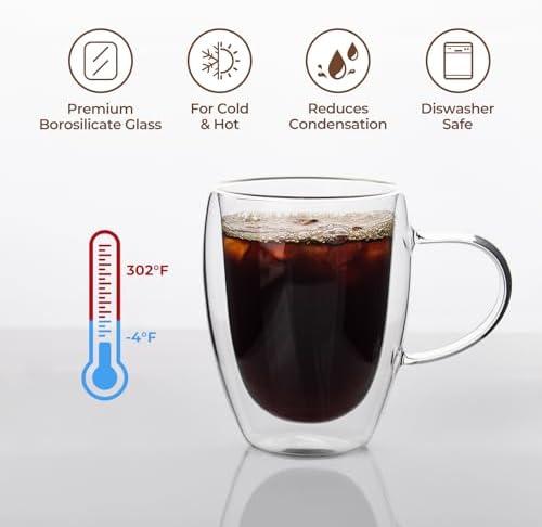 HillSpring 12oz Double Walled Glass Mugs, 2-Pack - Image 3