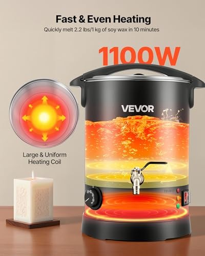 VEVOR 16Lbs Wax Melter for Candle Making, Fast and Even Heating, with Easy Pour Spout and Temperature Control, Hourglass Base for Non-Stick Smooth Flow, Wax Melting Pot for Making Candles Soaps - Image 3