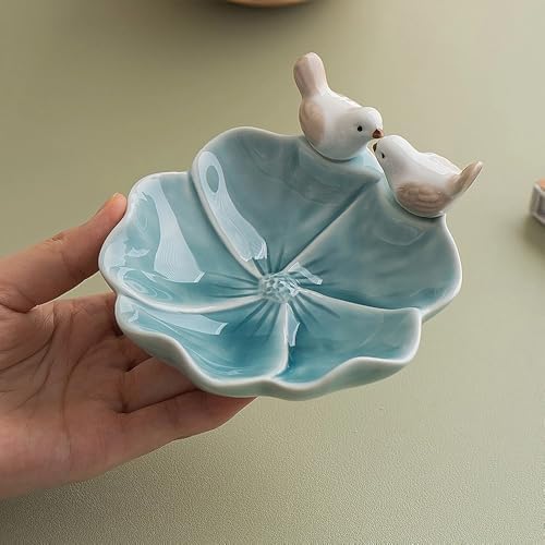 Lotus Leaf Bird Ceramic Jewelry Dish, Ring Tray for Women (Green) - Image 6