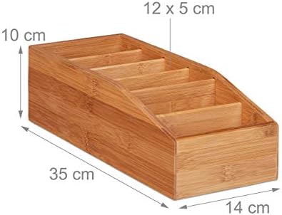 Relaxdays Bamboo Storage Box, 6 Compartments, Universal Organiser Box for Office, Bathroom, Kitchen, HxWxD: 10 x 14 x 35 cm, Natural - Image 4