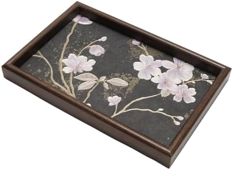 Wooden Valet Tray with Floral Base, Black Vintage Blossoms by Unknown