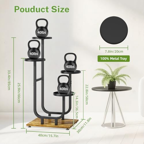 iDavosic.ly Plant Stand Indoor with Metal Trays, 4 Tier Shelf, Black Brown - Image 2