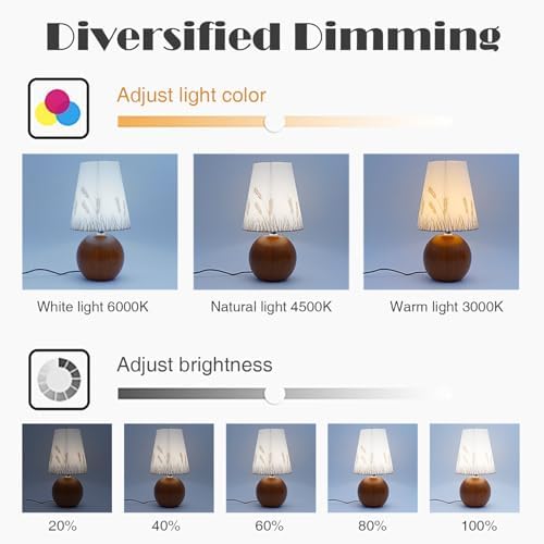 Vintage Wooden Base Fabric Night Lamp, Adjustable Light Color and Brightness with Power-Off Memory, Safe USB Powered, Retro LED Table Light for Bedroom Living Room Office (Wheat) - Image 3