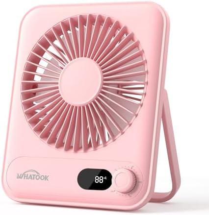 WHATOOK Small Desk Fan Personal Fans: 5000mah 25 Hours Battery Office Quiet Mini Desktop Fan Portable Rechargeable Travel Essentials (Pink, 5000 mAh) by FashionCaring-MakeitYours
