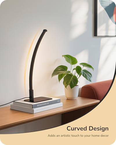 EDISHINE Curved LED Table Lamp, Modern Bedside Lamps for Bedroom, Black - Image 2