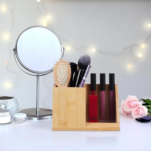 Relaxdays Desk Organiser, Bamboo, 2 Compartments, for Office Supplies & Cosmetics, Pen Box, HBT: 10.5 x 17.5 x 10.5 cm, Natural - Image 5