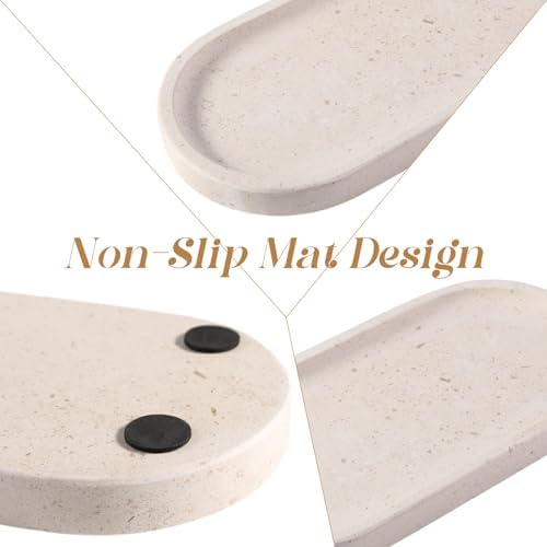 Koville Natural Marble Tray for Bathroom, Vanity Decorative Marble Trays for Countertop Organizer, Catchall Trays for Perfume, Candles, Jewelry, Stone Tray for Decor(Moca Crema Yellow) - Image 4