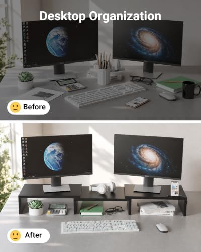 BONTEC Dual Monitor Stand Riser, Adjustable Length & Swivel Angle, Black - Image 2