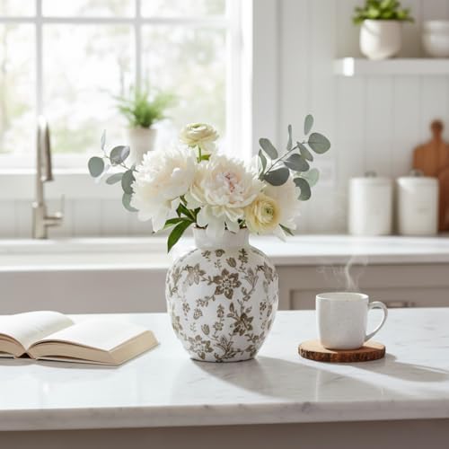 SIDUCAL Ceramic Vintage Vase, 5.83 Inch Retro Ice Cracked Chinoiserie Floral Vase, Rustic Farmhouse Vases for Home Decor, Bookshelf, Garden, Chinoiserie Decor, Tuscan Decor, Brown Floral Pattern - Image 6