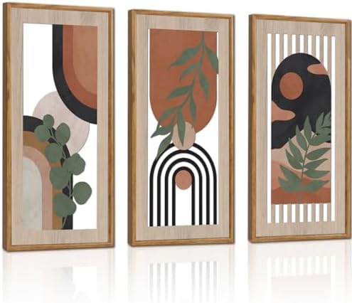 HPNIUB 3 PCS Boho Wall Decor, Minimalist Mid Century Sun Geometric Line Hanging Wood Sign for Living Room, 8x16Inch Modern Botanical Leaf Wooden Plaque for Apartment Bedroom Office Decoration by HPNIUB