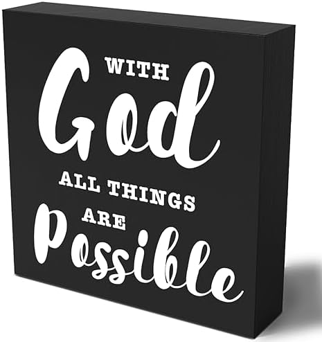 Motivational Christian Decor Wood Sign Religious Gifts Desk Decor Rustic Black Bible Verse Wooden Box Sign for Home Office Living Room Bedroom Shelf Counter Kitchen Table Centerpieces by Woght