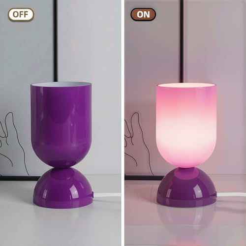 8.9" Dimmable Modern Glass Table Lamp with Dome Base, Glossy Purple - Image 4