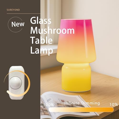 Mushroom Lamp,Mother's Day Gifts,Small Table Lamp,Cute Nightstand Kitchen Mini Lamp,Glass Table Lamp,Suitable for Bedrooms, Kitchens, Living Rooms, Bedside, Girl Gifts（Pink Gradient） - Image 2