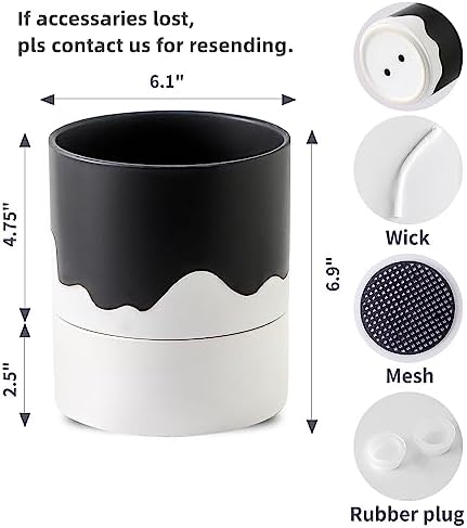 Nihow Ceramic Self Watering Plant Pot for Indoor Plants,6 Inch,Black White - Image 2