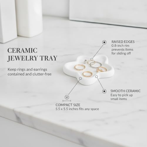 5.51 Inch Ceramic Jewelry Tray, Small Catch-All Dish for Rings and Earrings, Vanity or Entryway Organizer (1 PC) - Image 5