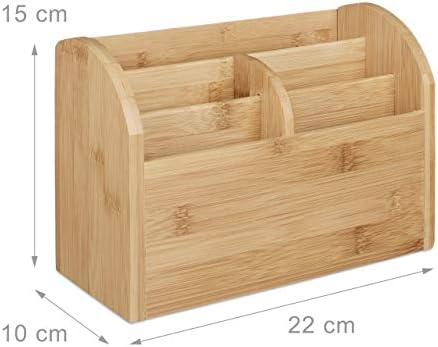 Relaxdays Bamboo Desk Organiser, Pen Holder, Letter Shelf, 5 Compartments, Wood Grain, 15 x 23 x 10 cm, Natural Brown, 10 x 22 x 15 cm - Image 3