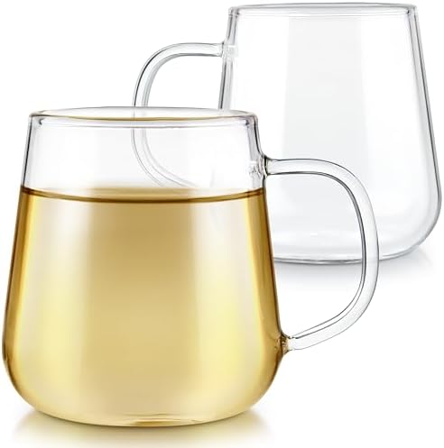 Teabloom Set of 2 Premium Borosilicate Glass Cups for Tea or Coffee - 6 Ounces / 180 ml - Stain-free and Microwave Safe by Teabloom