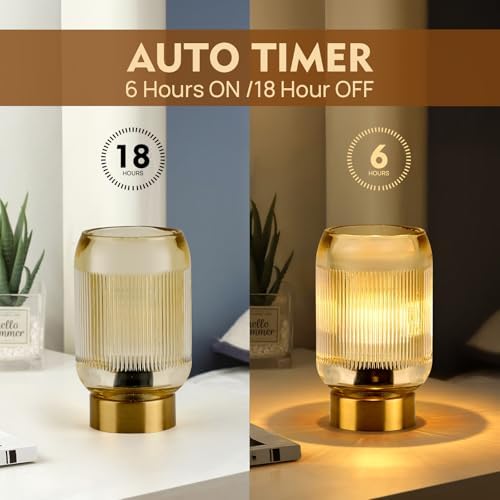 Small Battery Operated Lamp with Timer, Ribbed, Amber - Image 3