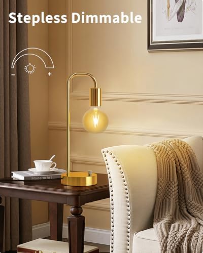 ONEWISH Industrial Table Lamp Set of 2 with USB A&C Charging Port, Stepless Dimmable Nightstand Bedside Lamps for Bedroom,Desk Lamps with 2700K Gold Gradient Bulb for Reading Living Room - Image 3