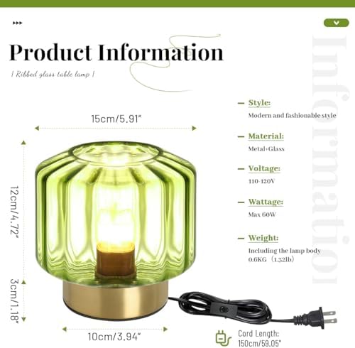 small Table Lamp touch Table lamp Mid Century Modern Table lamp Gold Desk lamp nightstand lamp Mini Glass Table lamps with Green shade Bedside Table light for end table Bedroom Living Room Office - Image 5
