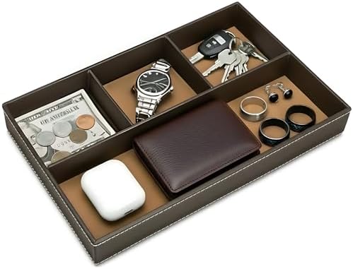 Leather Valet Organizer Nightstand & Dresser Storage Tray (Brown) by AUMISKY