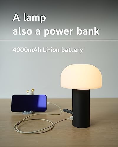 WEILAILUX Small Cordless Mushroom Table Lamp, Waterproof Shower Lamp Black - Image 4