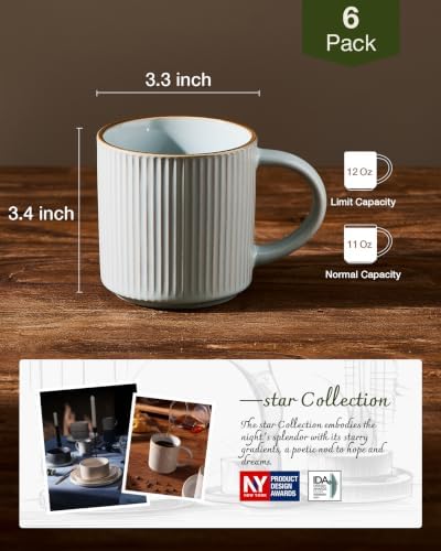 famiware Coffee Mug Set of 6, Star 12 oz Ceramic Mugs Cups Set with Handle - Image 4