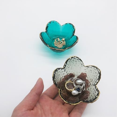 Flower Ring Dish Jewelry Tray, Glass Jewelry Dish Tray, Aesthetic Room Decor Small Trinket Dish, Nightstand Jewlery Ring Holder Dish, Bathroom Jewelry Plate Bowl for Rings Earrings Wife Gift - Image 5