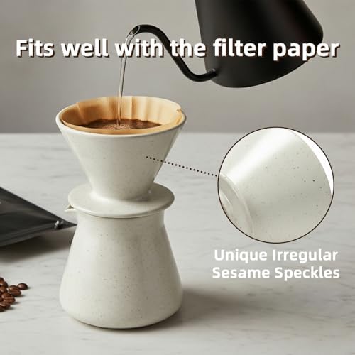 DIF DECO Ceramic Pour Over Coffee Dripper, Reusable Porcelain Portable Pour Over Coffee Maker, Slow Brewing Accessories with 1 Holes for Home, Office, Travel, Camping (Sesame Cream) - Image 3
