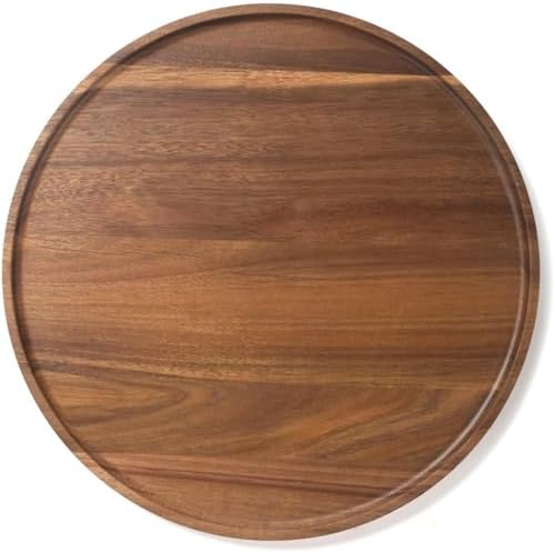 13.8" Round Wood Tray, Acacia Wooden Decorative Serving Tray for Coffee Table and Home Decor, Wooden Appetizer Charcuterie Board for Kitchen Countertop by XIMISISE