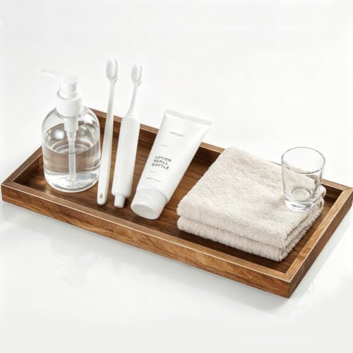 13 Inch Wood Bathroom Vanity Tray, Decor Catchall Storage Organizer for Makeup, Perfume, Jewelry, Soap Dispenser, Multi-Purpose Acacia Wooden Tray for Toilet Tank, Coffee Table & Kitchen Counte by WRIVQSYO