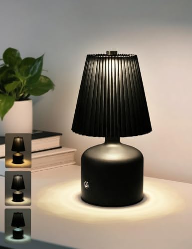 Small Bedside Table Lamp, Dimmable Cordless Lamp with 3 Color, by Home