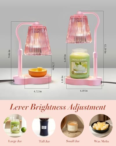 Candle Warmer Lamp with Timer & Dimmable Settings, Adjustable Height Flameless Scented Wax Melter for Jar Candles, Elegant Home Decor Warmer Lamp with 2 Bulbs, Gift for Women Mom Friend Family, Pink - Image 4