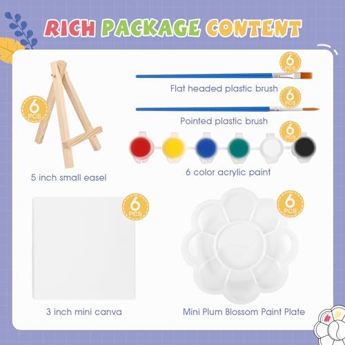 ESRICH 6 Set Mini Acrylic Paint Kit, Mini Stretched Canvas with Easel - Image 2